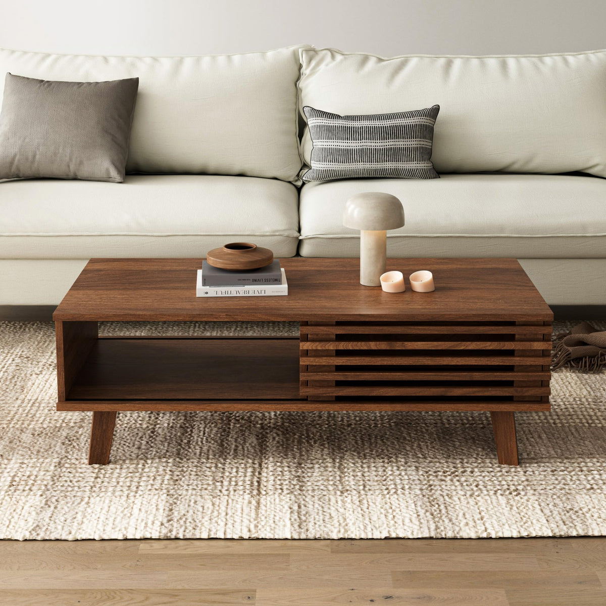 Walnut Mid-Century Storage Coffee Table
