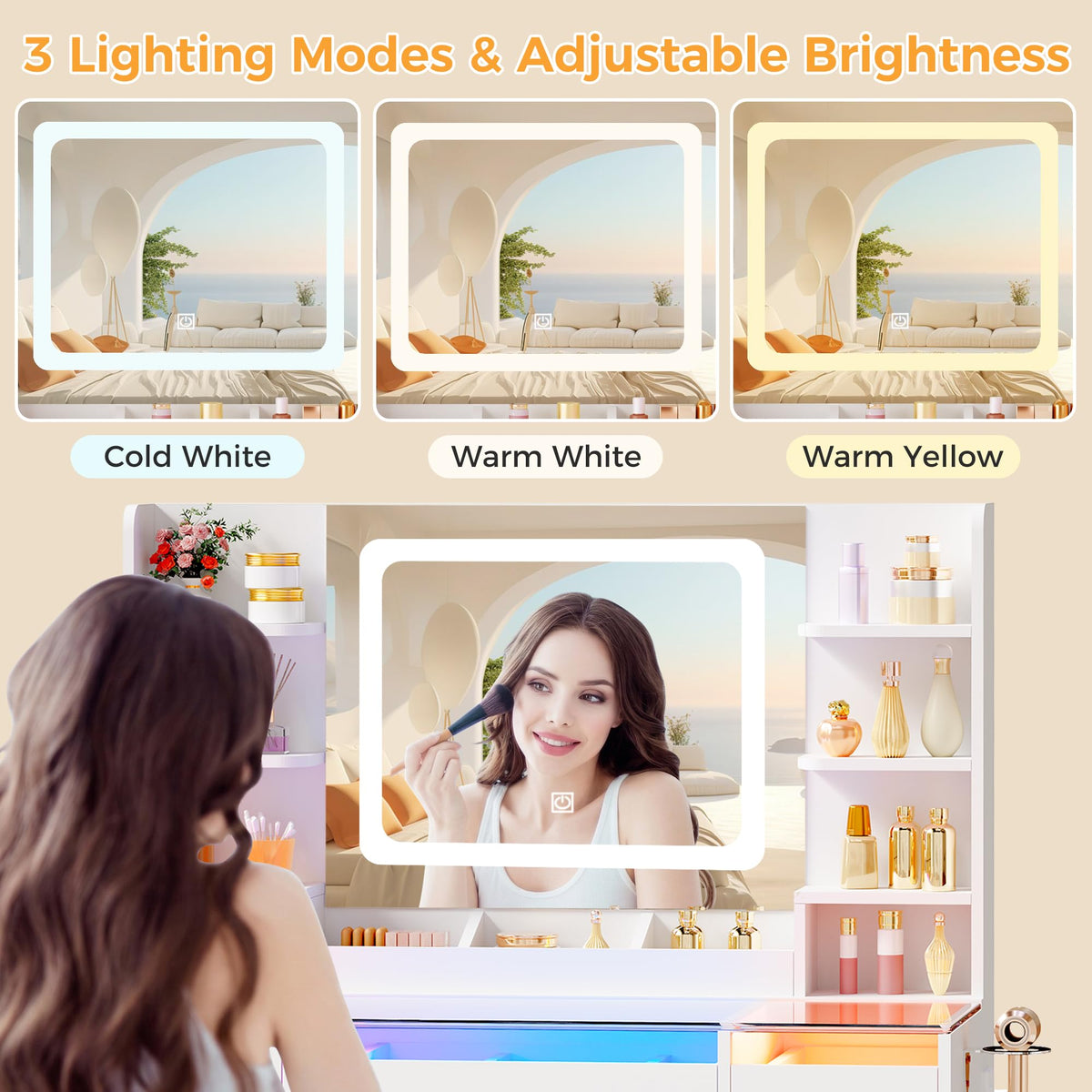 Glass-Top Vanity with LED Mirror