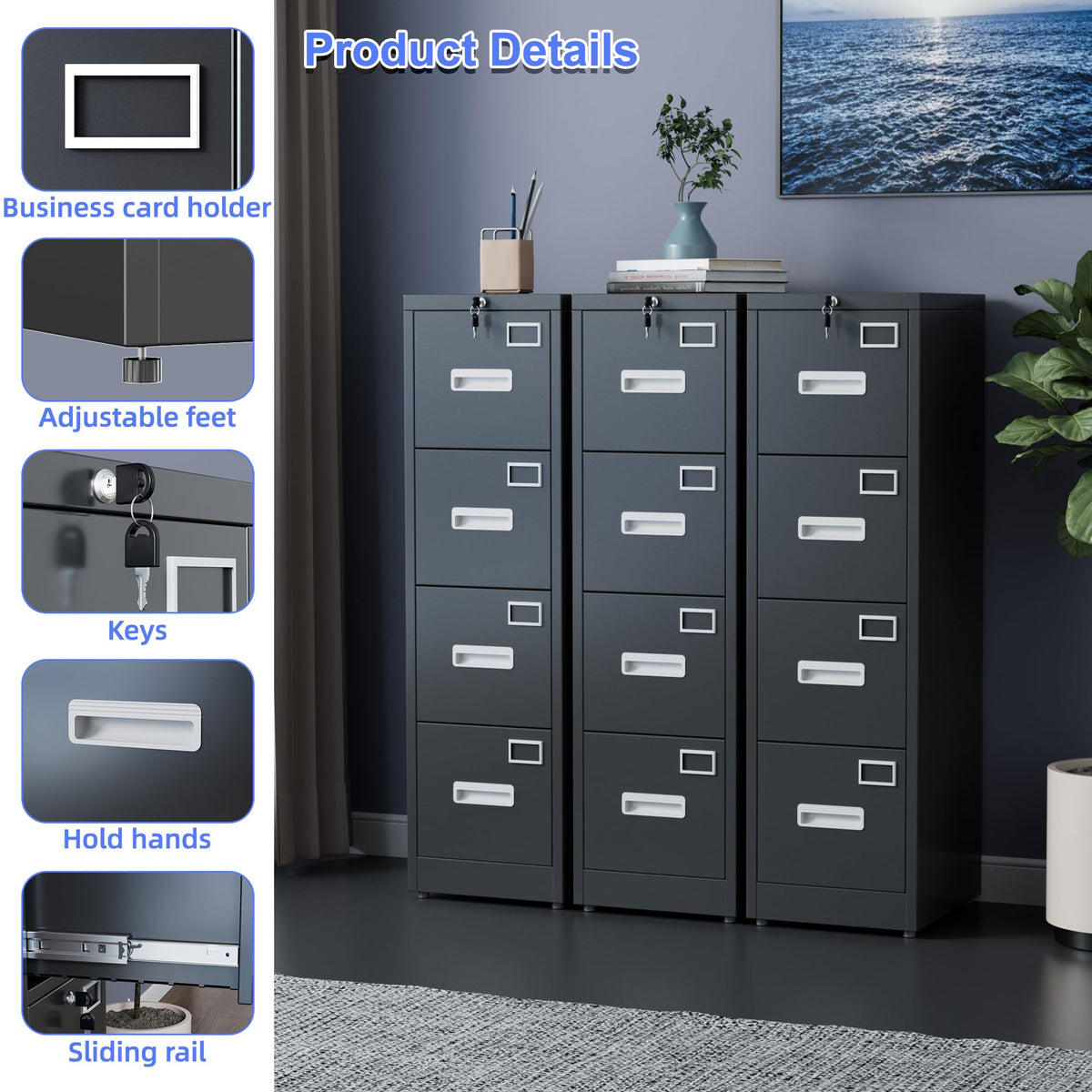 Aobabo 4-Drawer Metal File Cabinet, Anti-Tip Interlock, Letter/Legal
