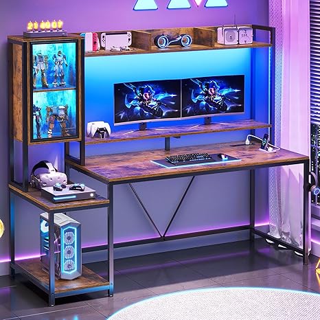 60-Inch Gaming Desk with Hutch & LED Lights