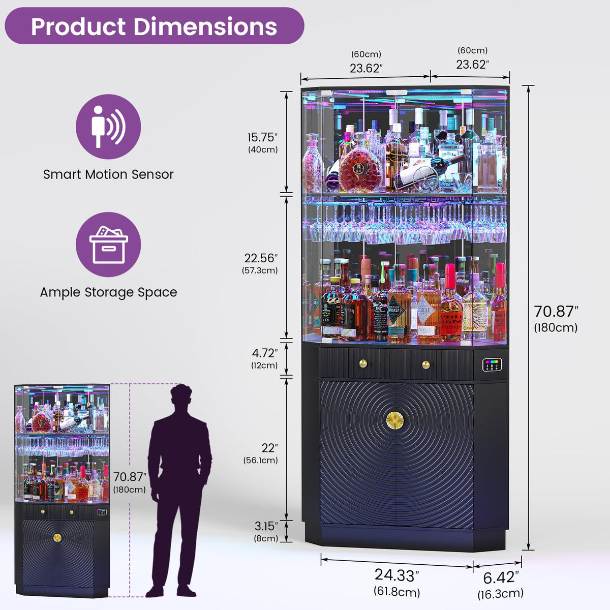 RGB Corner Bar Cabinet with Motion Sensor