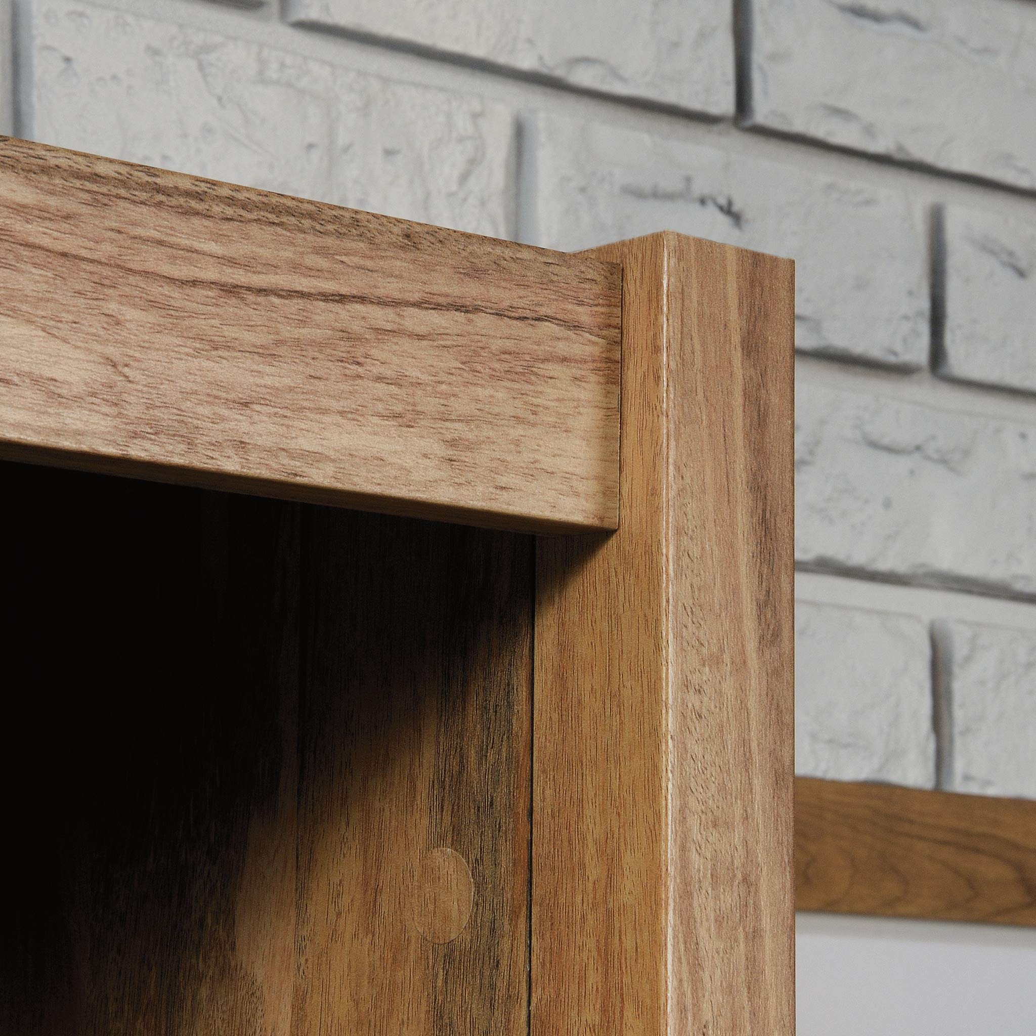 Sauder Cannery Bridge Bookcase Storage Wall, Storage Shelves with Drawers, in Sindoori Mango