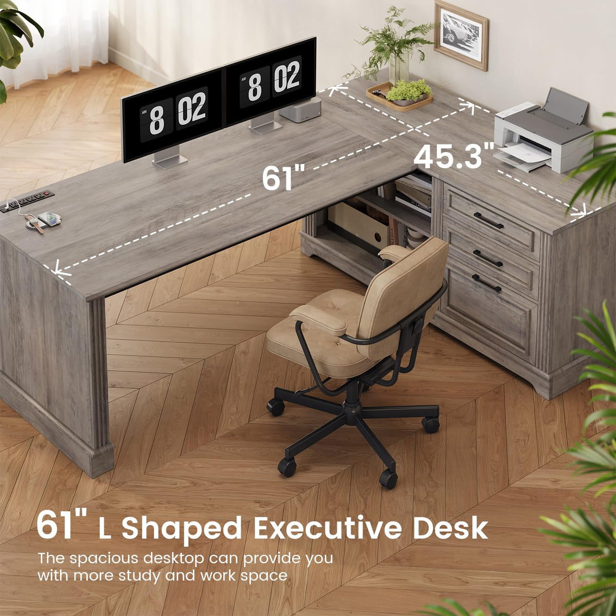 SEDETA Farmhouse 61" Executive Office Desk with Drawers for Home Office