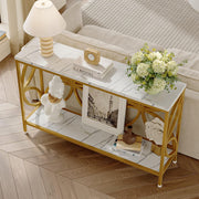 GiftGo Narrow Sofa Table 47.2 Inch, Industrial Sofa Table Behind Couch, Vintage Entry Console Table with Storage for Entryway, Living Room, Foyer, Elegant Design (White and Gold, 47.2)