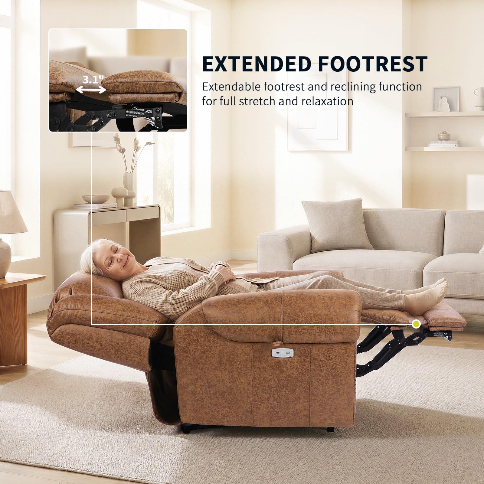 EONIX Classical Large Power Lift Recliner Chair for Elderly with Heat and Massage, Dual Motor Lay Flat Electric Lift Chair Recliner for Adults, Living Room, Bedroom, SLRY005061, Nut Brown