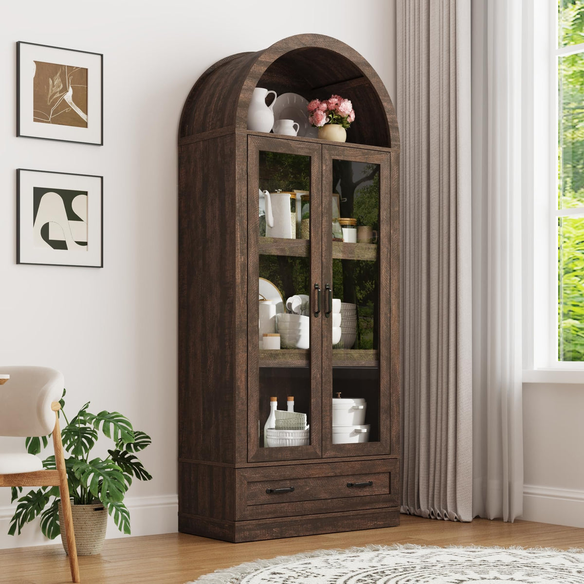 Arched Glass Door Pantry Cabinet