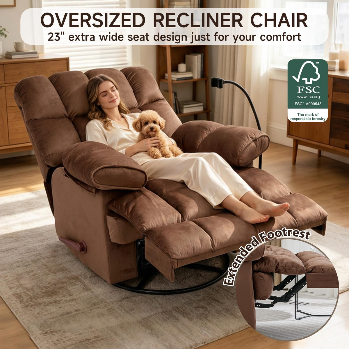 Cooexult Oversized Recliner Chair Manual Swivel Rocker Lazy Boy Recliners