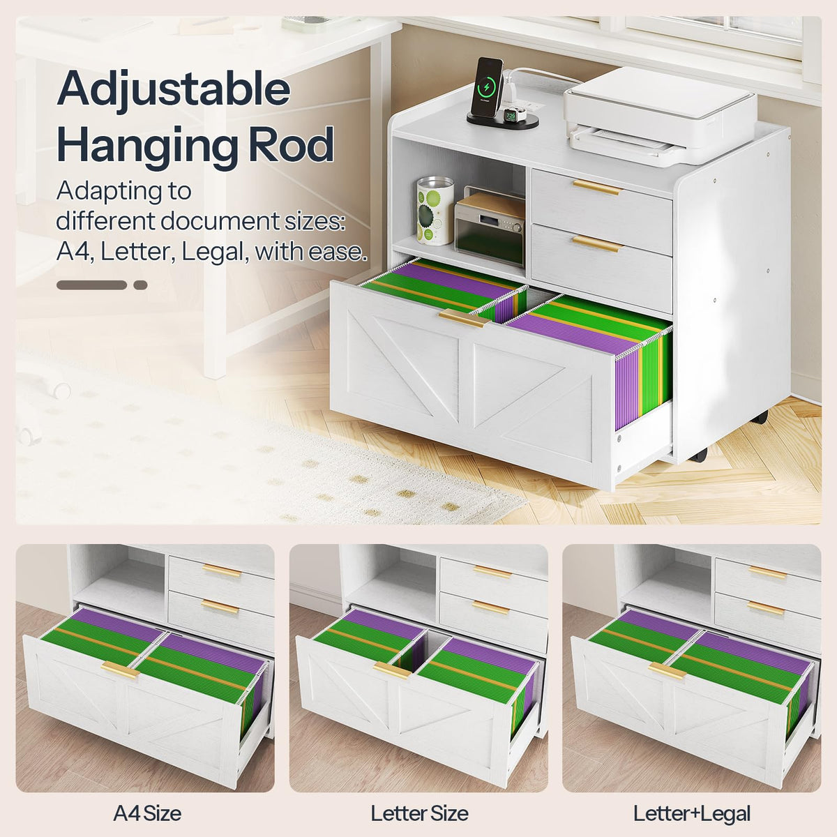 Rolling File Cabinet with Charging Station