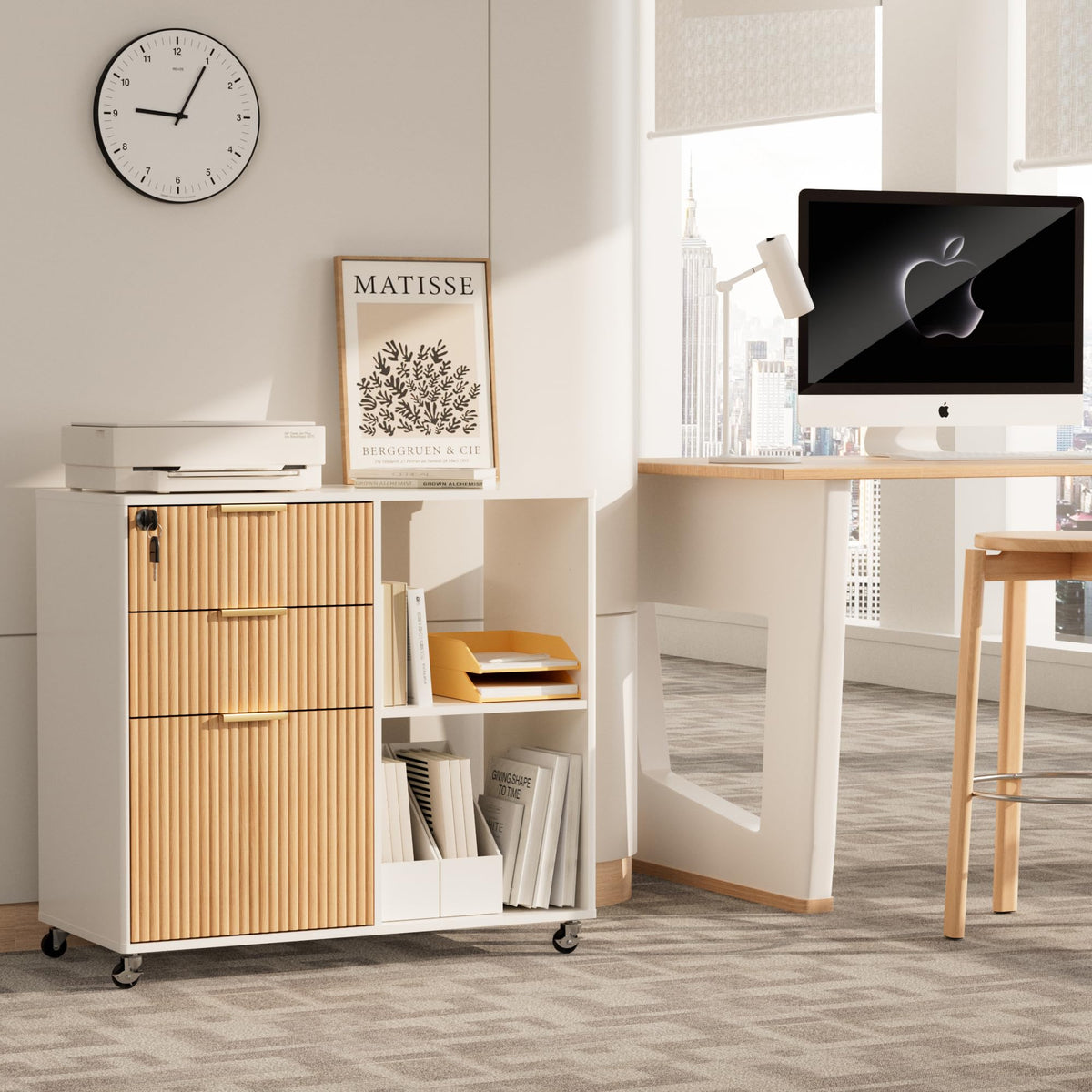 3-Drawer Fluted Mobile File Cabinet