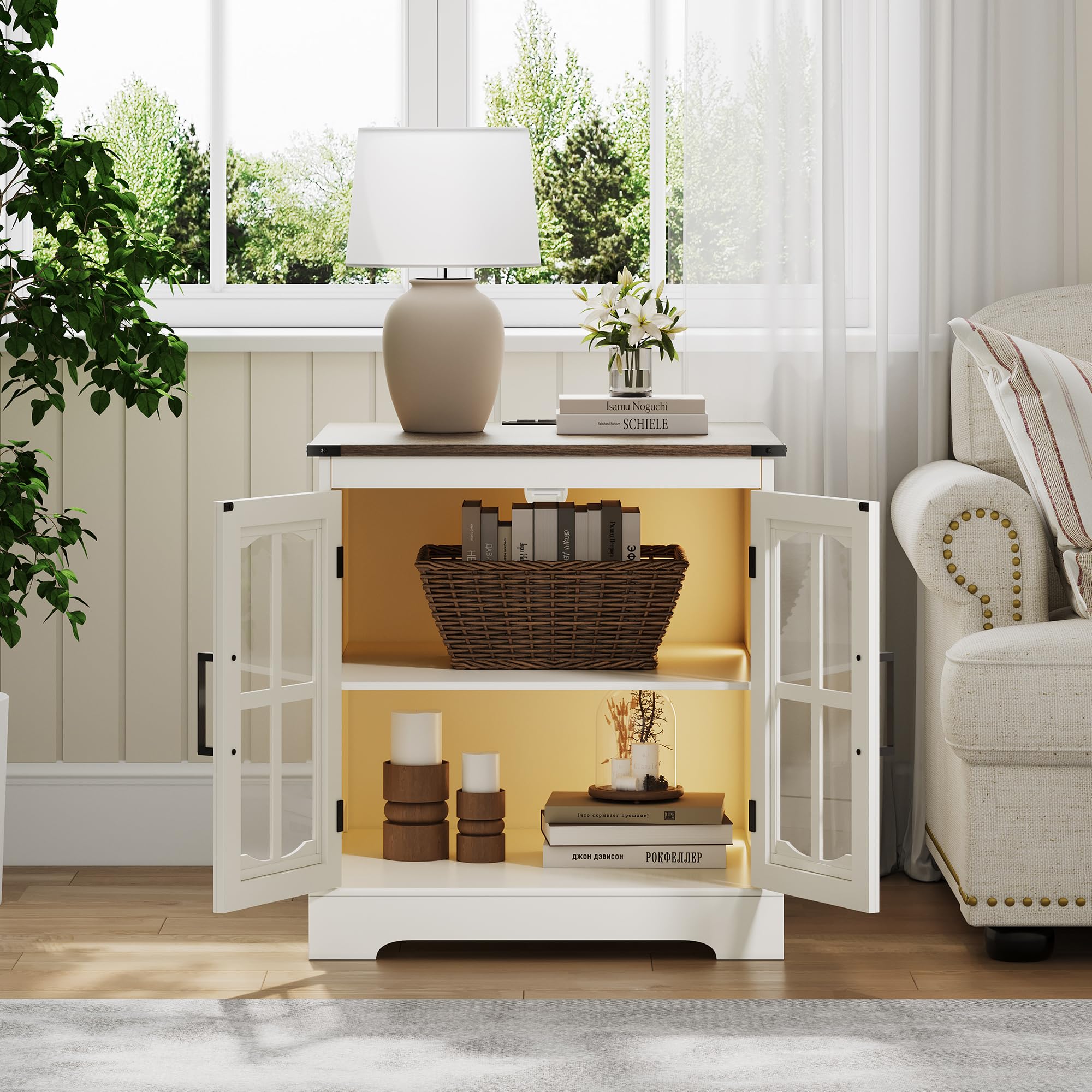 Farmhouse End Table with LED & Charging Station