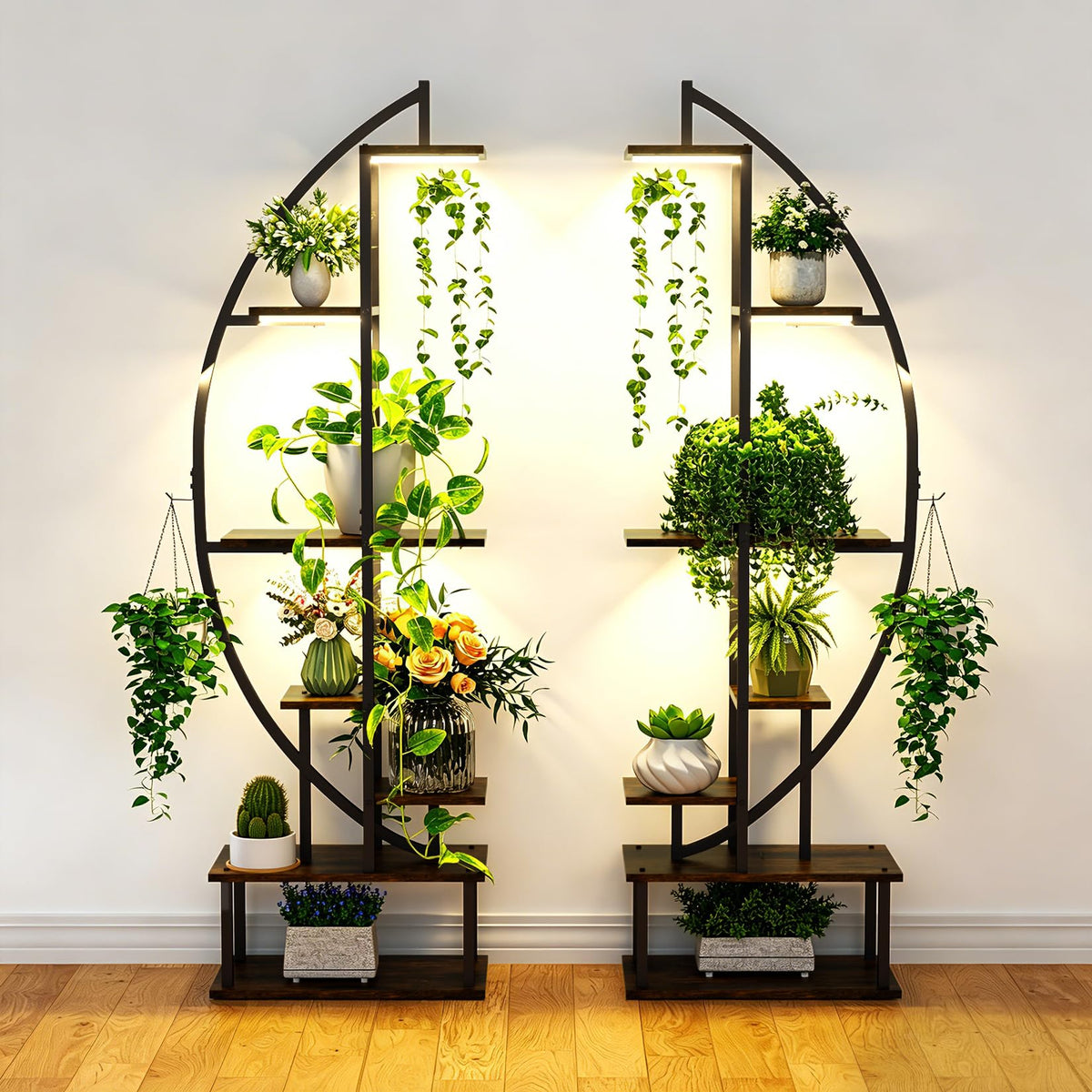 Circular Plant Stand with Grow Lights, Set of 2