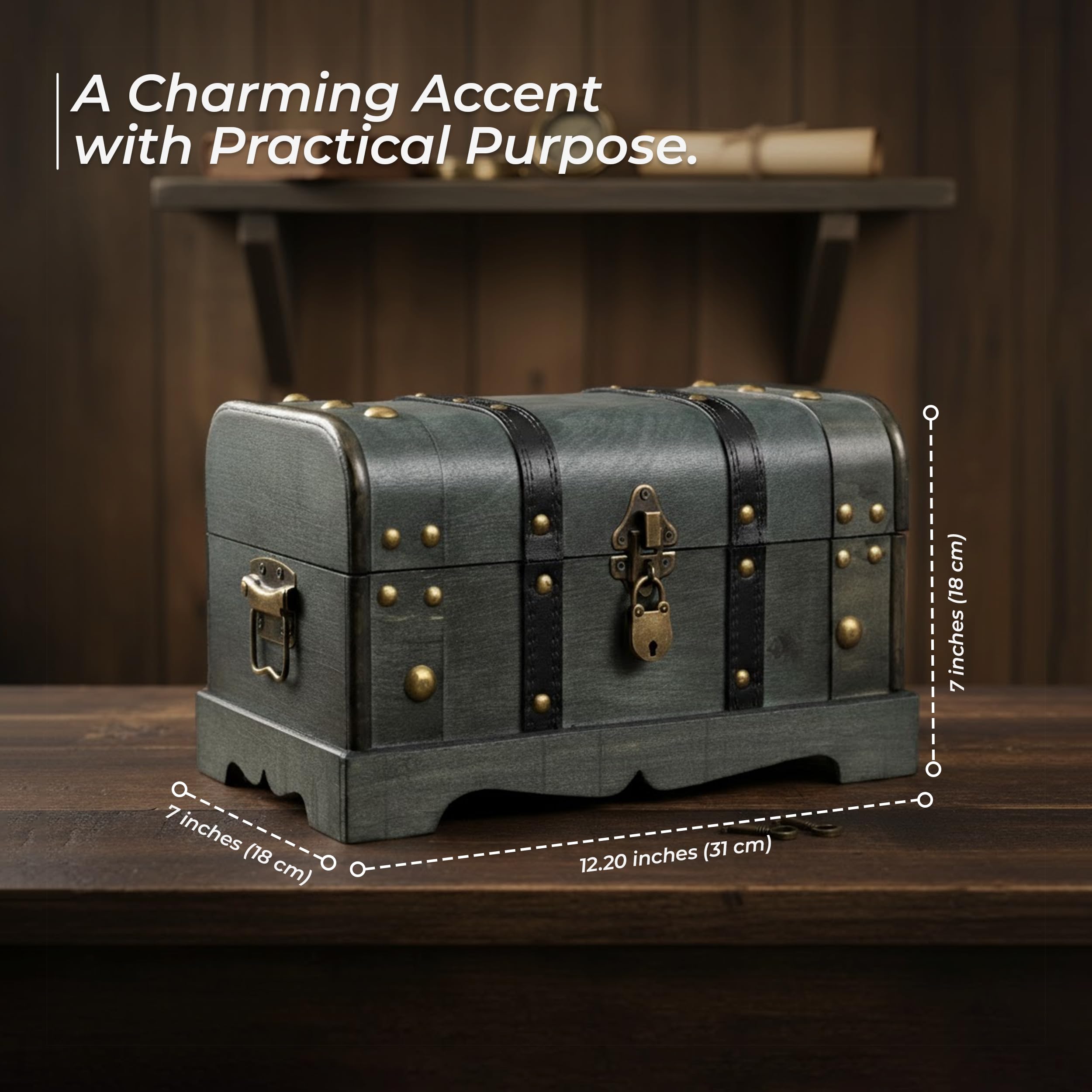 Wooden Treasure Chest Box with Removable Tray