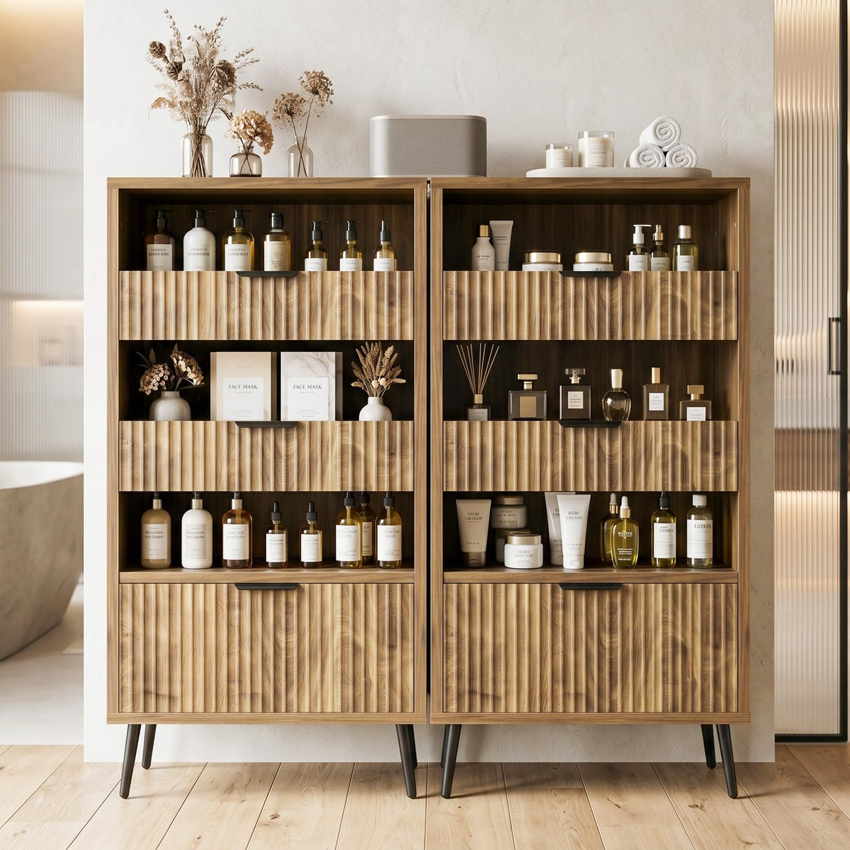Fluted Pantry Cabinet with Drawers