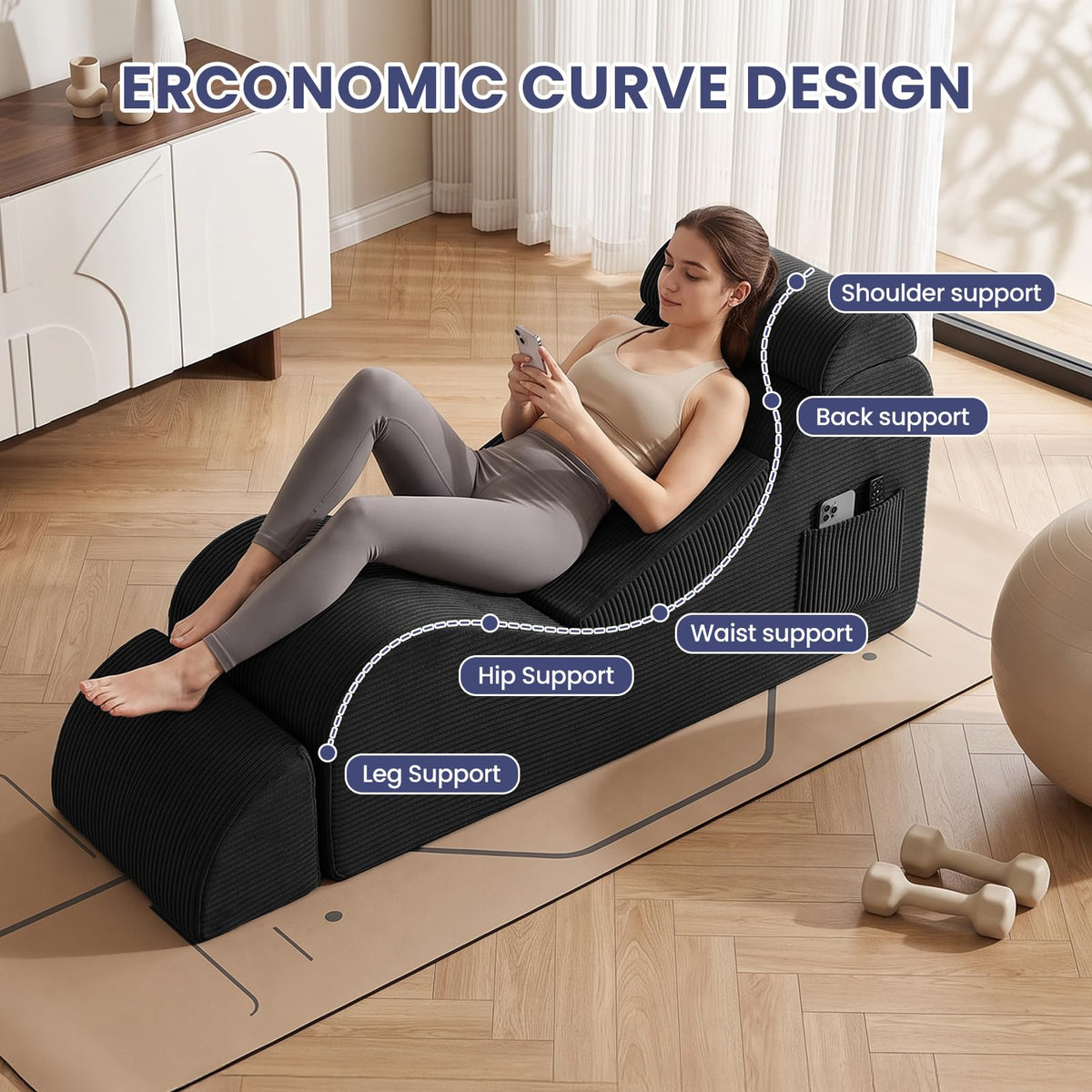 Corduroy Yoga Lounge Chair with Ottoman