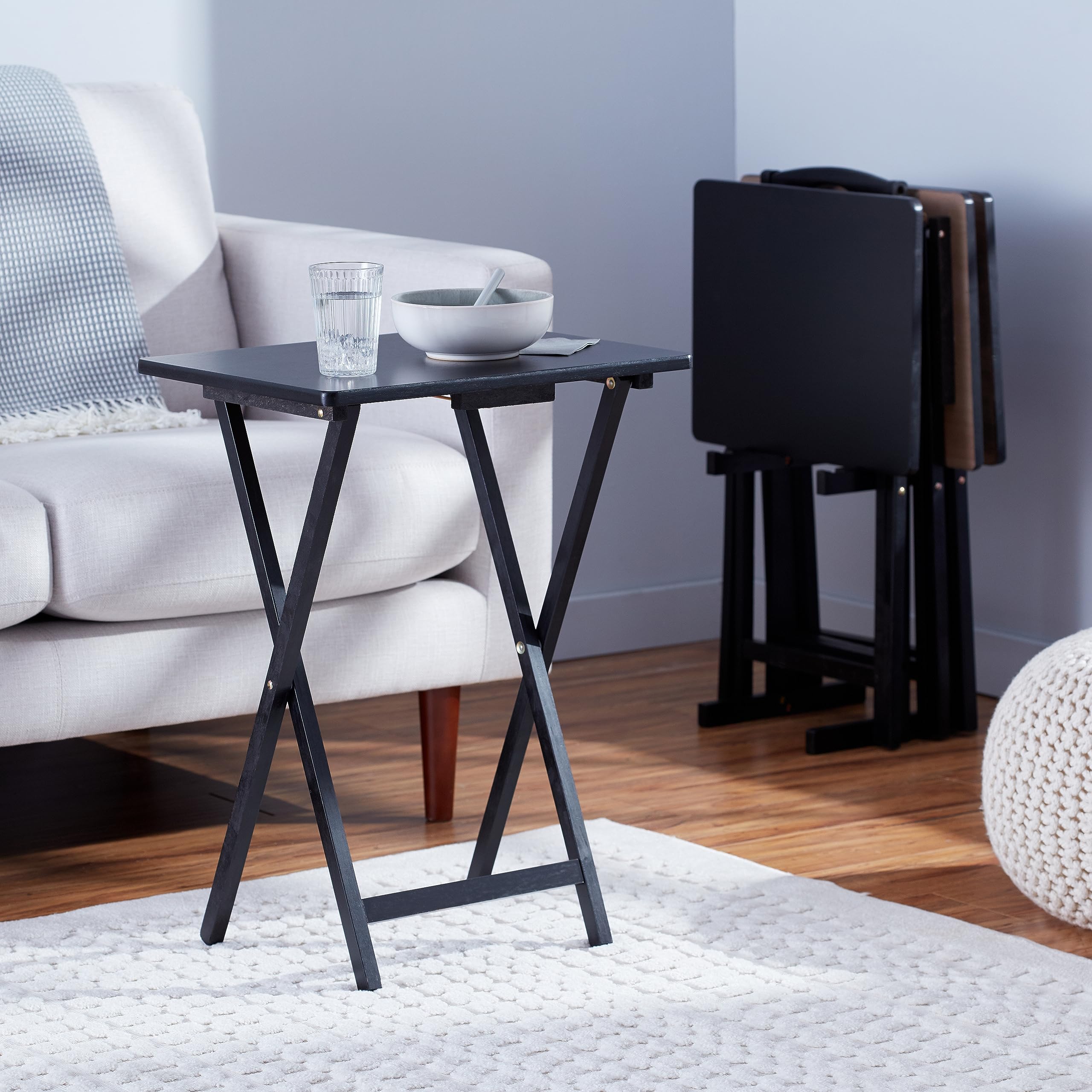 Folding TV Tray Tables with Storage Rack, Set of 4