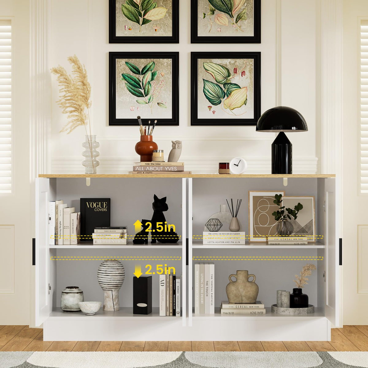 Anystyle 53" White Buffet Cabinet with Storage, Modern Kitchen Sideboard with 4 Doors & Adjustable Shelves, Entryway Credenza & TV Console Table for Living Room, Dining Room