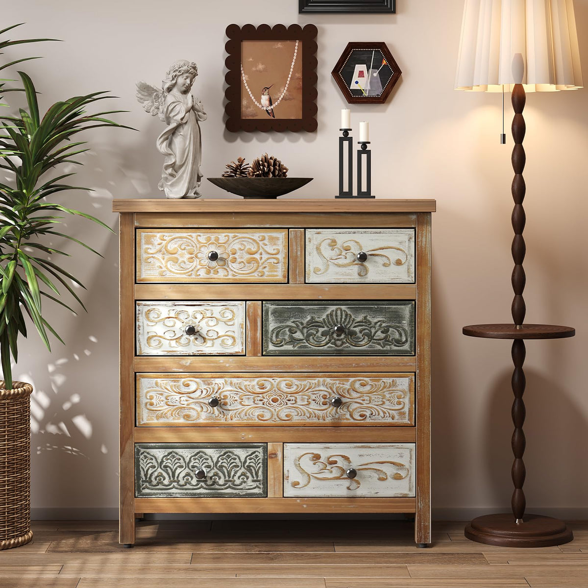 Carved Wood 7-Drawer Dresser