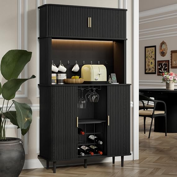 Fluted Wine Bar Cabinet with LED Lights