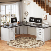 L-Shaped Executive Desk with Drawers & Power Outlet