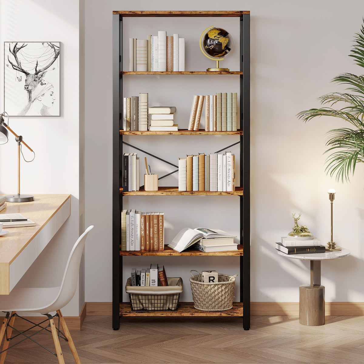 6-Tier Industrial Ladder Bookcase