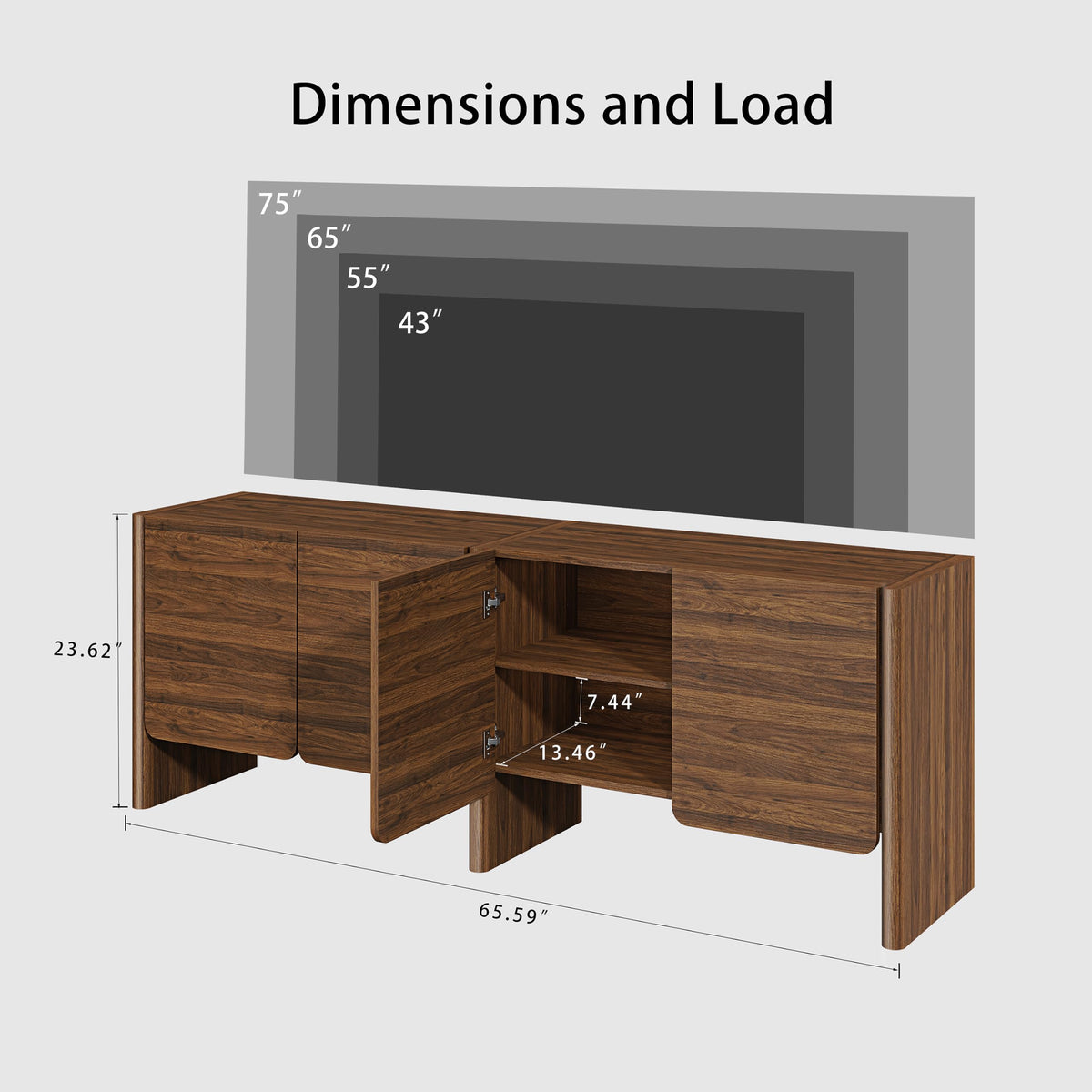 ZOSQUARE 65" TV Stand, Media Console Cabinet with Doors for TVs Up to 75"