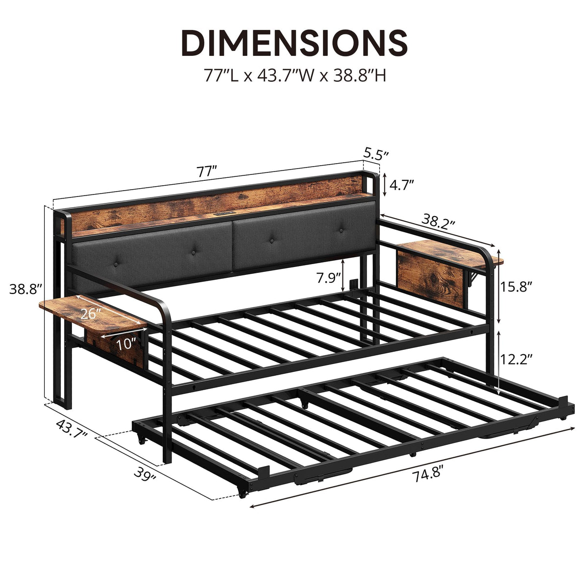 LIKIMIO Twin Daybed with Trundle, Day Bed with Charging Station