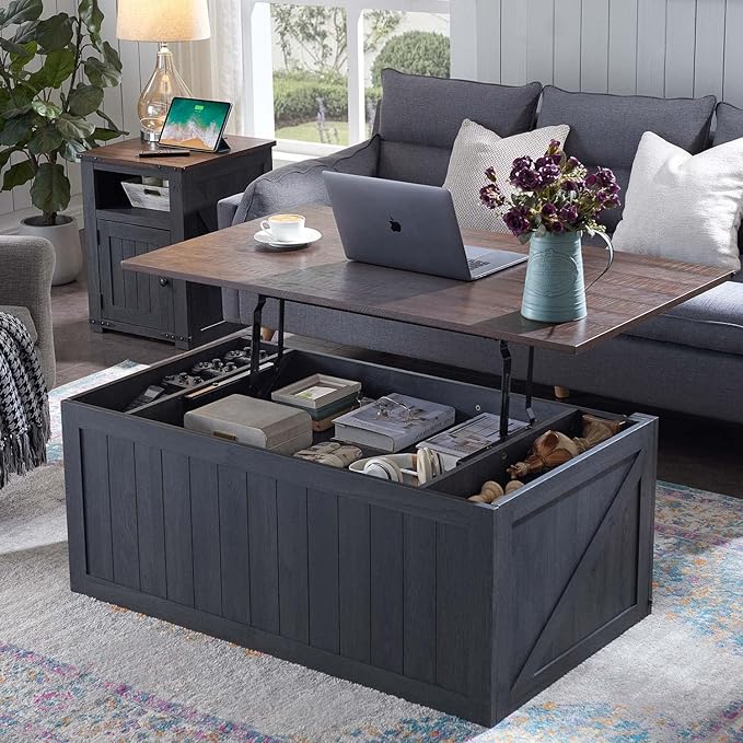 Lift Top Coffee Table with Sliding Barn Door & Double Storage