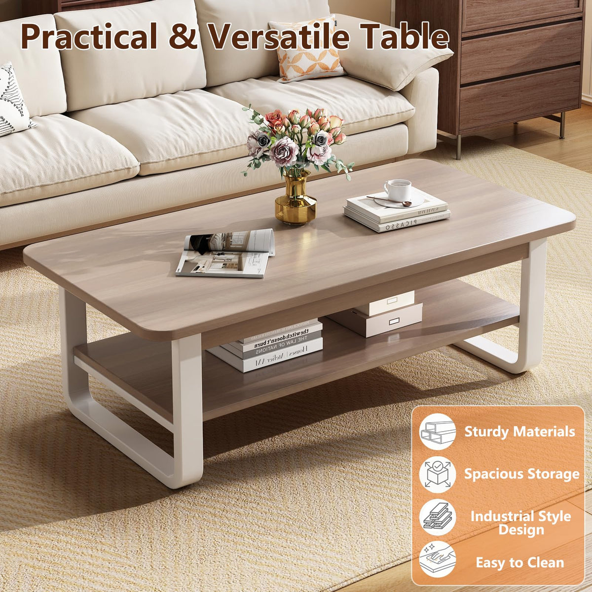Rectangular Coffee Table with Storage