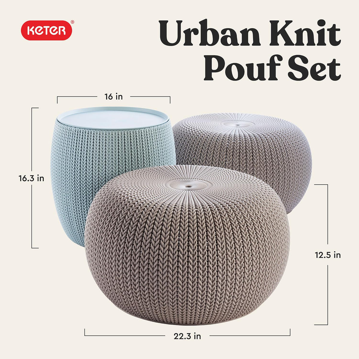Patio Pouf Set with Storage Table