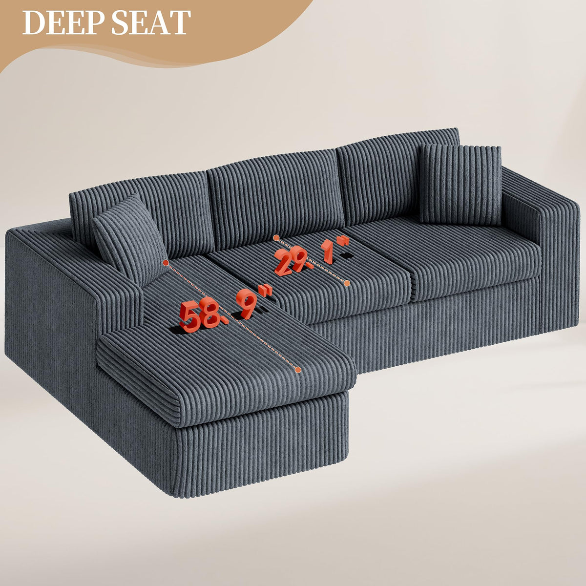 L-Shaped Corduroy Modular Sectional
