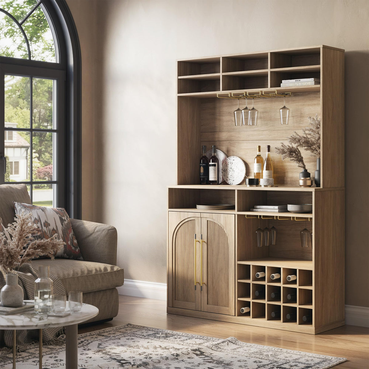 BELLEZE Jagger Bar Cabinet - Camel