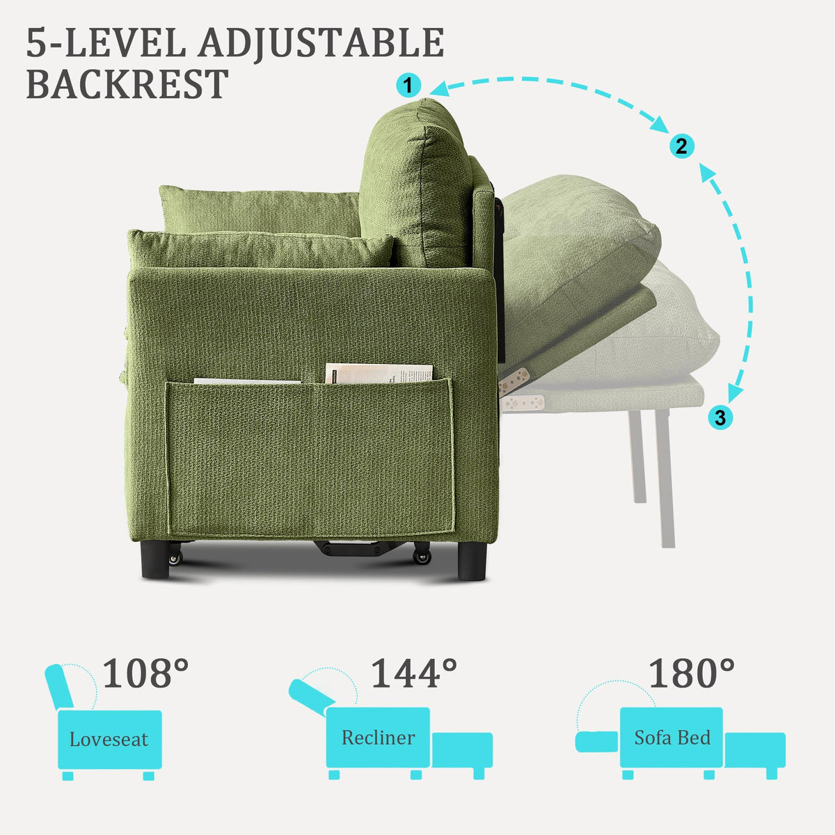 Green Linen Pull-Out Sleeper Loveseat