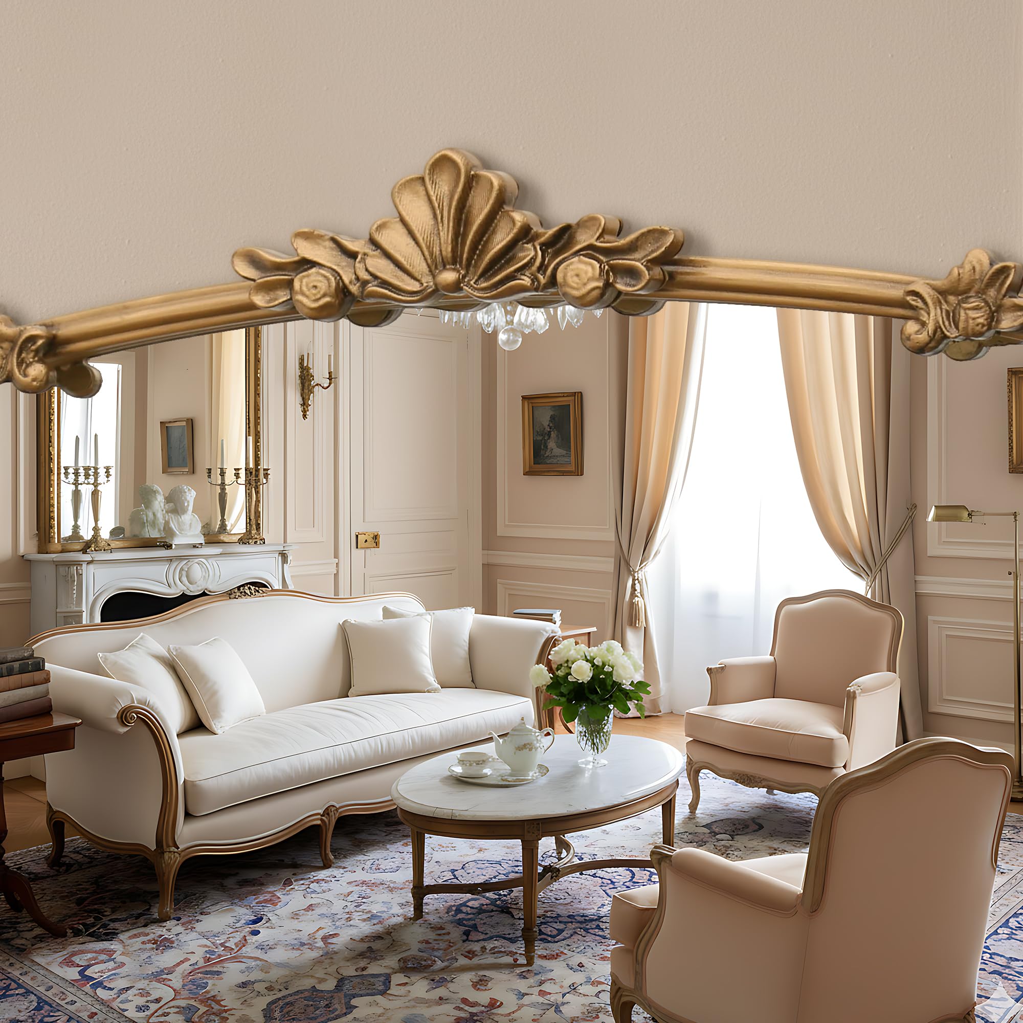 Baroque Arched Wall Mirror – Gold Metal Frame