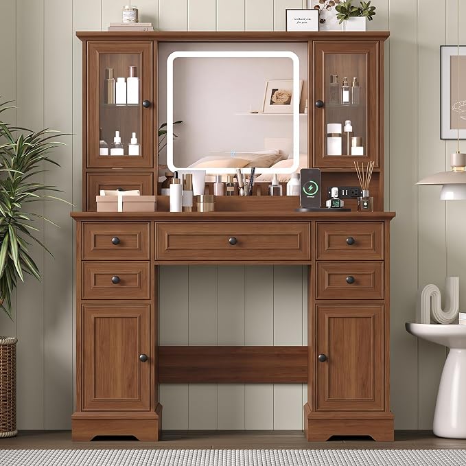 Farmhouse Makeup Vanity with Lighted Mirror