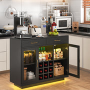 Wine Bar Cabinet with LED Lights & Glass Rack