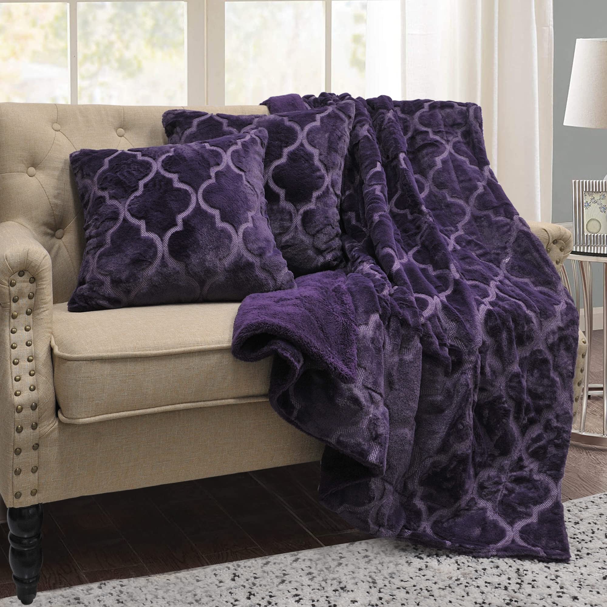 Faux Fur Throw Blanket & Pillow Cover Set