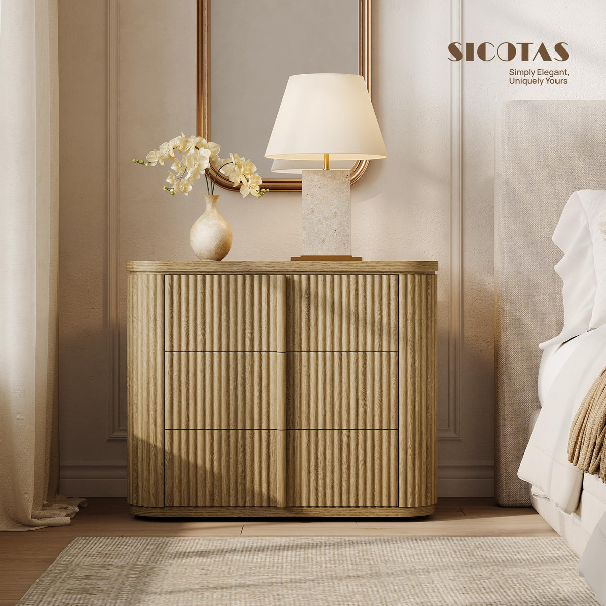 Fluted 3-Drawer Nightstand