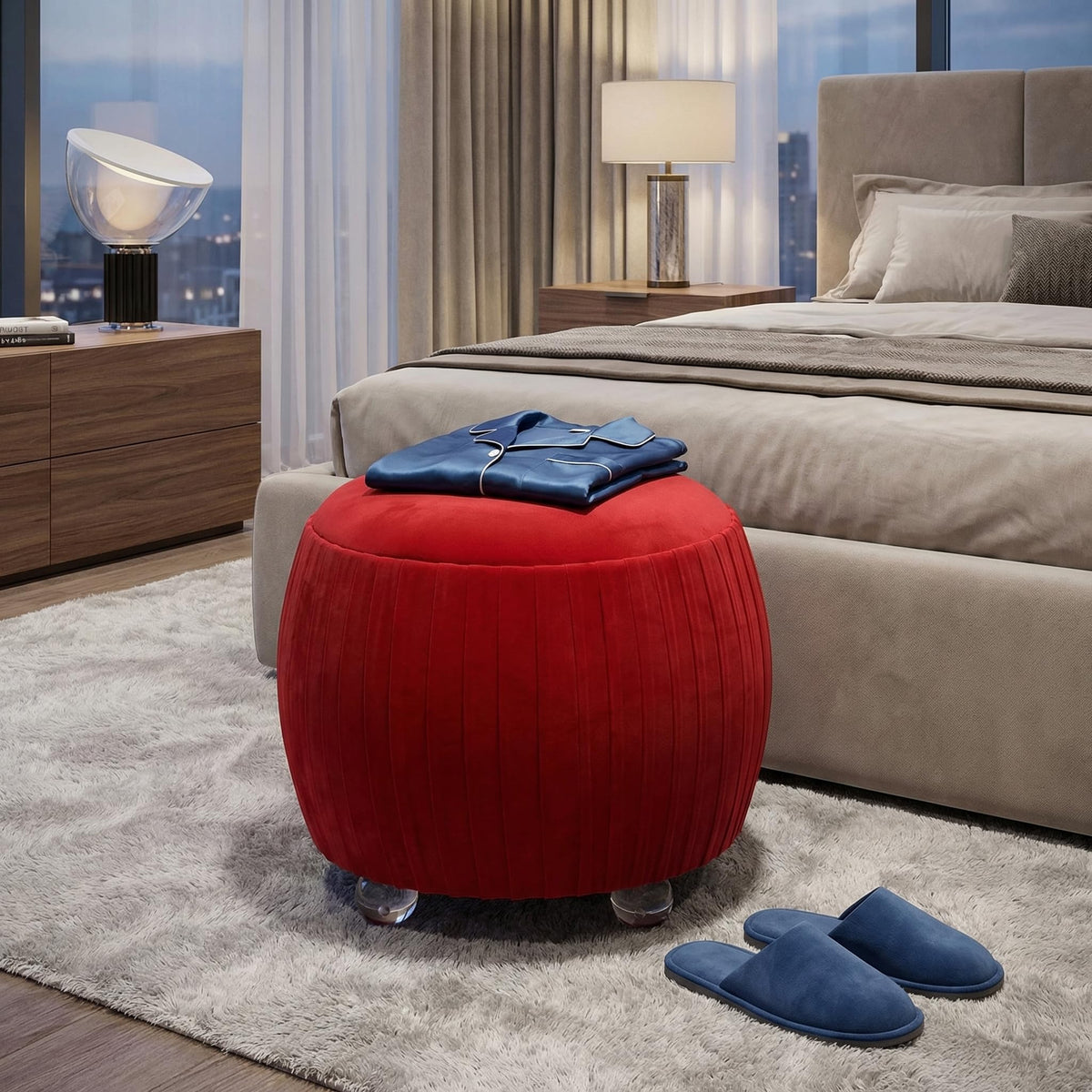Red Round Tufted Ottoman