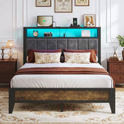 Metal Platform Bed with LED & Charging Station