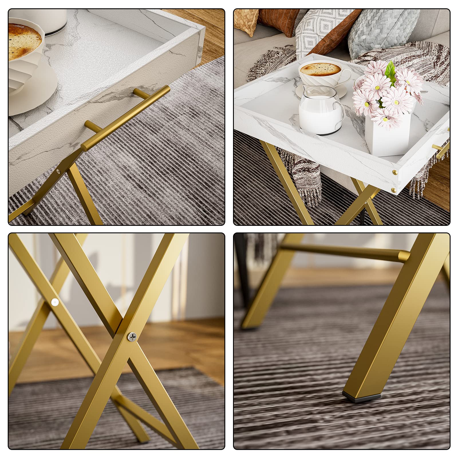 Folding TV Tray Tables, Set of 2 with Removable Serving Tray