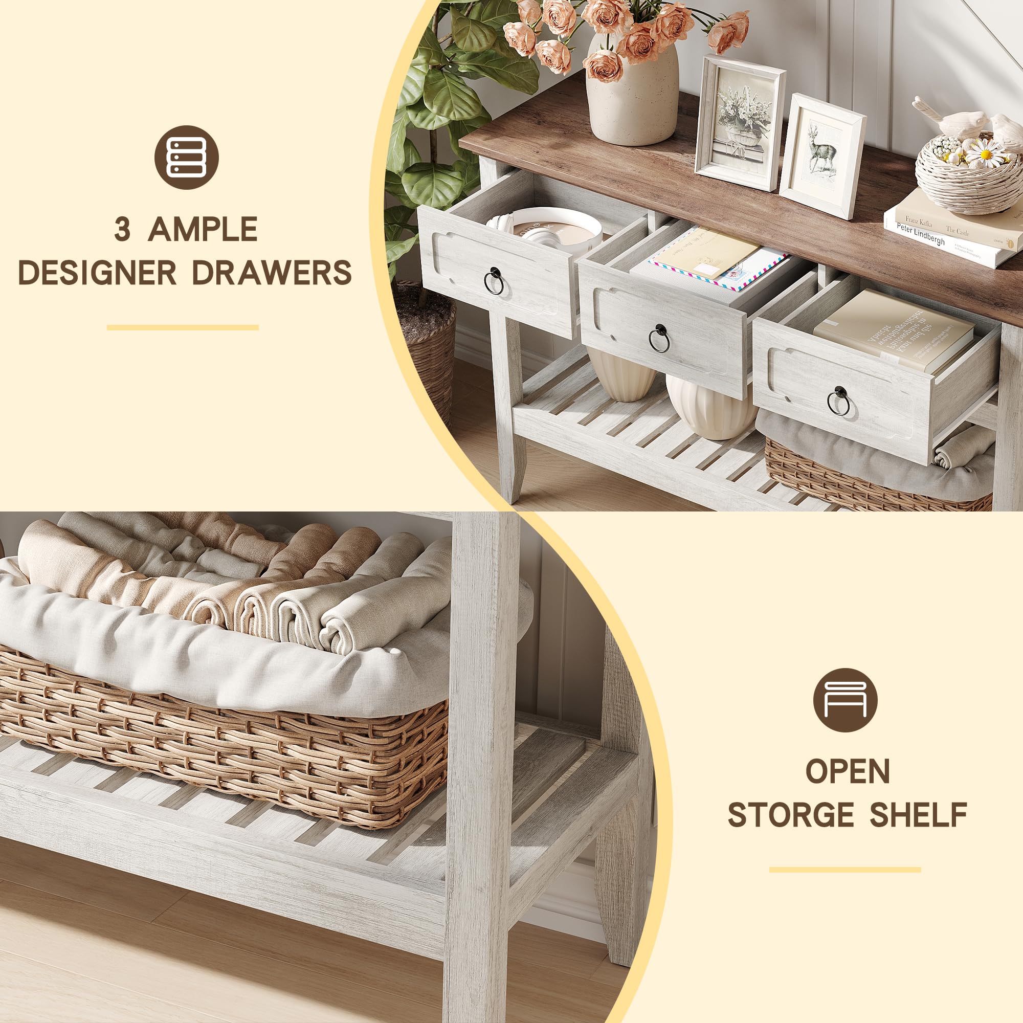 Console Table with Drawers & Open Shelves