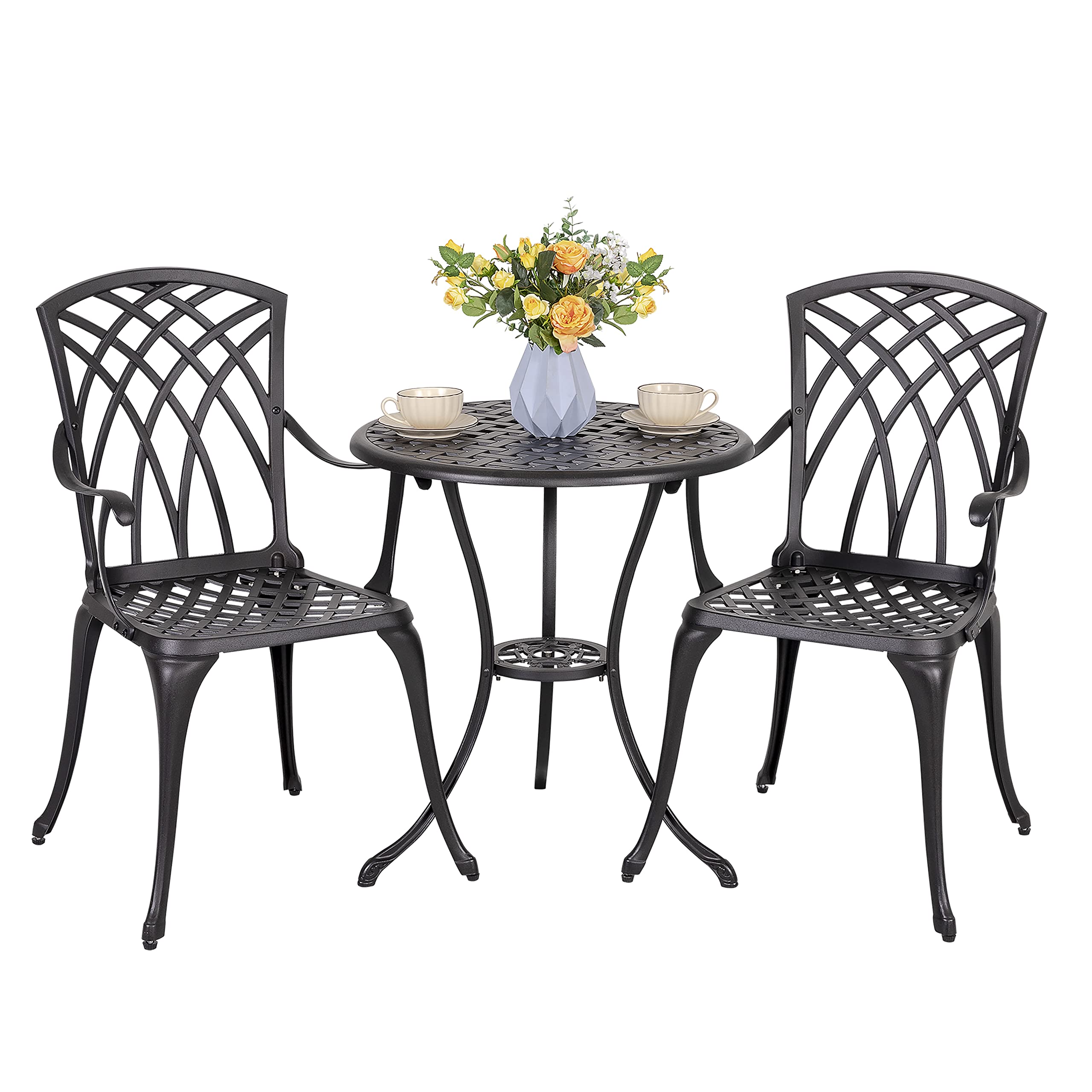 3-Piece Patio Bistro Set – Cast Aluminum Table & Chairs with Umbrella Hole