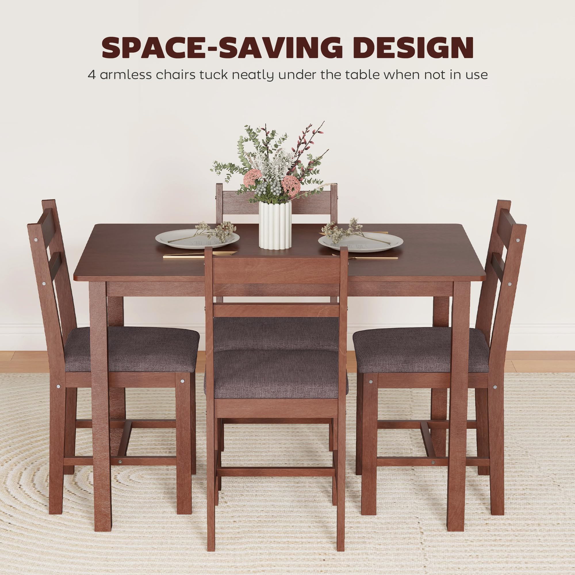 5-Piece Farmhouse Dining Table Set for 4