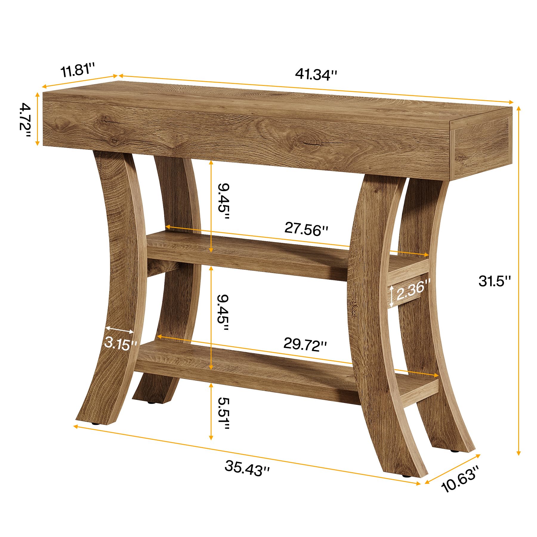 41" Curved Console Table with 3-Tier Storage