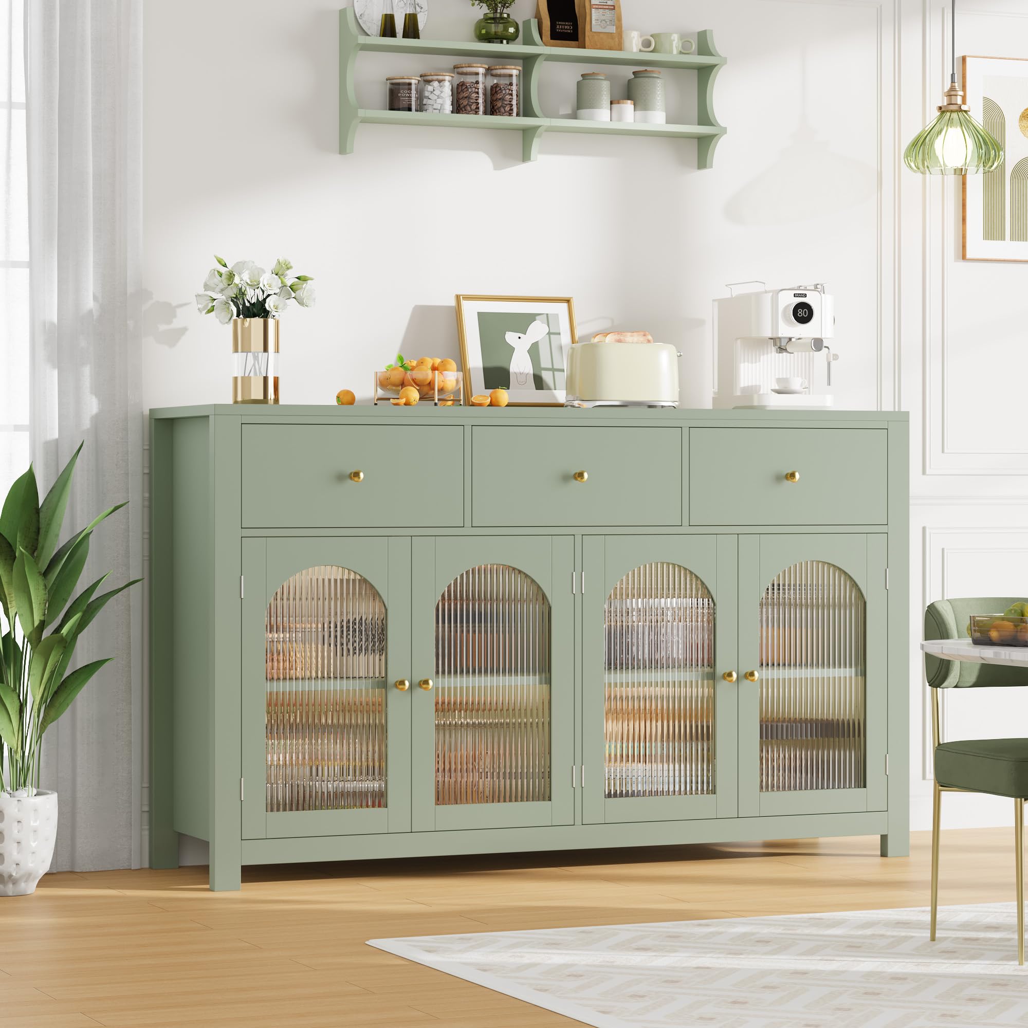 55" Buffet Cabinet with Storage & Fluted Glass Doors