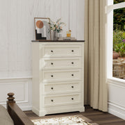 LOUVIXA Farmhouse Bedroom Sets of 4, 4Pcs Farmhouse Dresser Set，Including 9 Drawer Dresser, 5 Drawer Dressers and Nightstand Set of 2 with Charging Station (White Sets, 4 Pieces)
