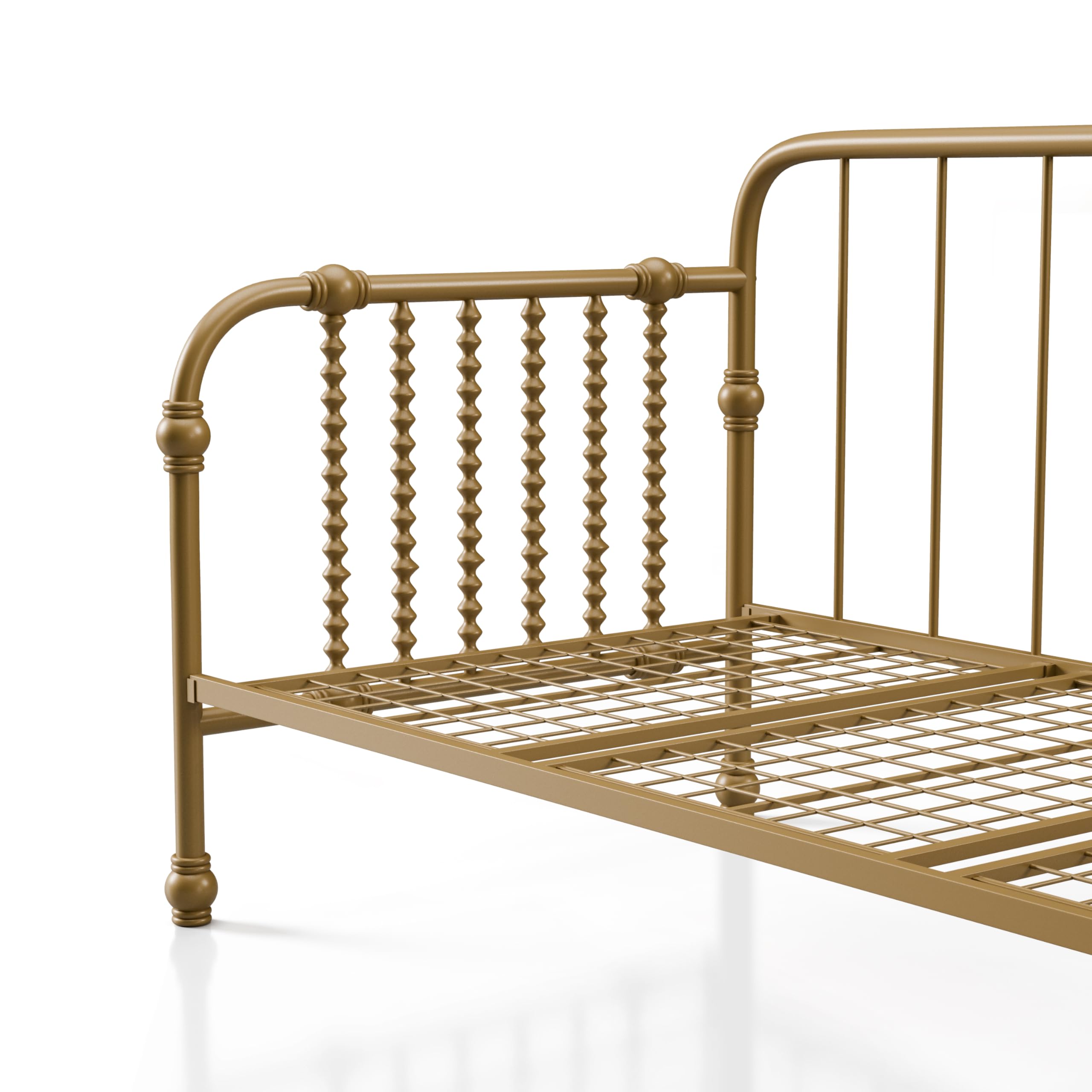Furniture of America Wren Modern Metal Twin Size Daybed with Trundle and Wheels, Sofa Bed with Spindles and Checker-Box Frame for Living Room, Bedroom, Guest Room, Gold