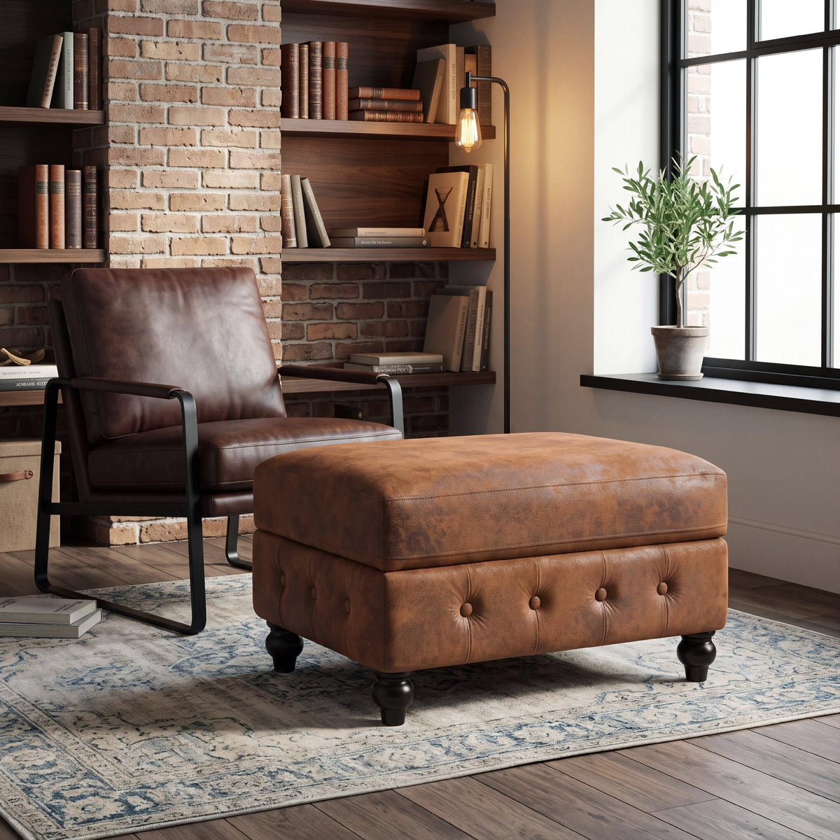 Faux Suede Lift-Top Storage Ottoman