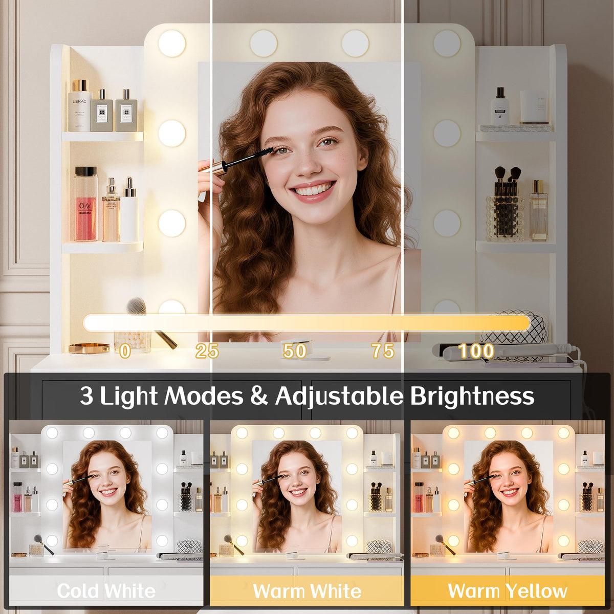 Makeup Vanity with Lighted Mirror