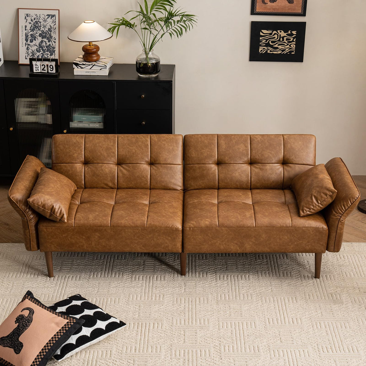 Brown Faux Leather Futon Sofa Bed